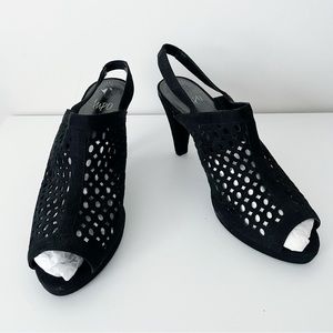 Impo Black Peep Toe Netted Heels